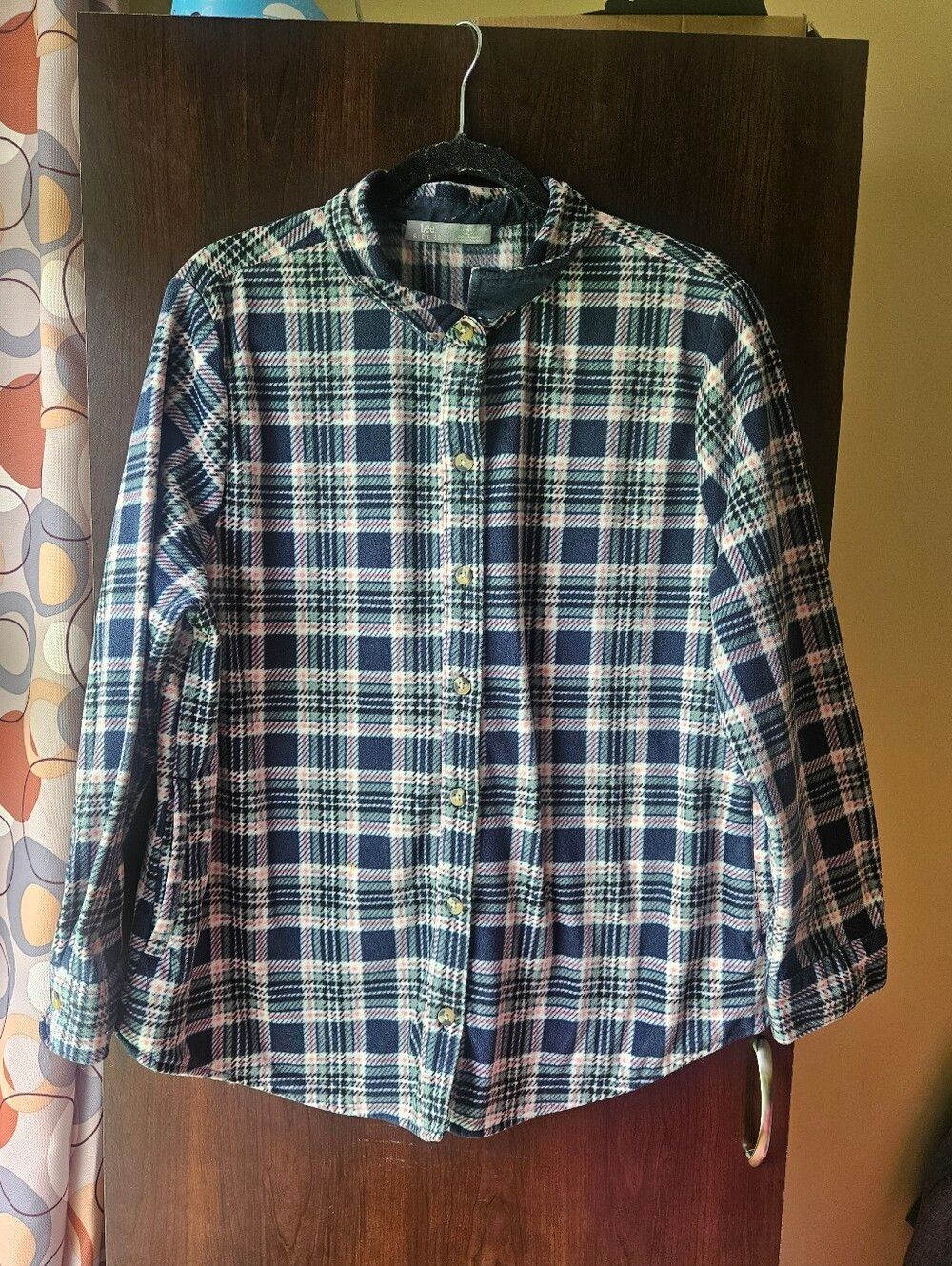 Lee Navy, White & Pink Plaid Flannel Shirt Size XL
